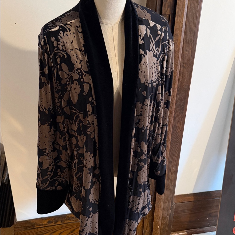 Chico's Black and Brown Floral Cardigan